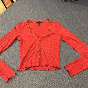 Forever 21 Pink Ribbed Long Sleeve Crop Blouse